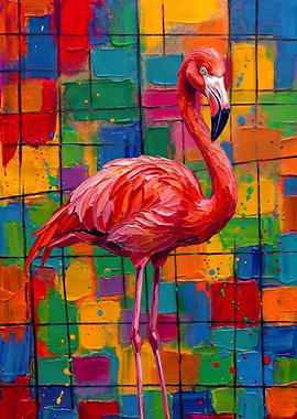 Vibrant Impasto FlamingoPainting