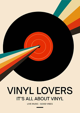 Vinyl Lovers Minimalist Poster – Retro Record Music Wall Art with Geometric Design