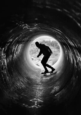 Skateboarder in a Tunnel
