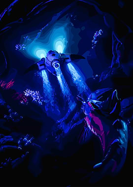 Subnautica Underwater exploring a dark cave