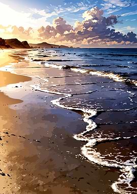 Sunset Beach with Gentle Waves
