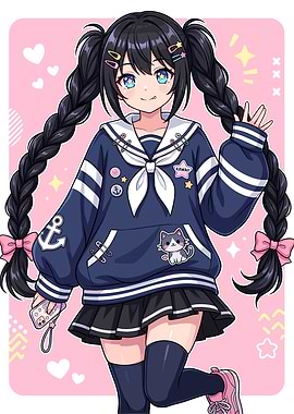 Cute Anime Girl with Braids
