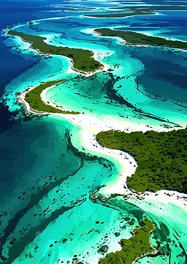 Aerial View of Tropical Islands and Turquoise Waters