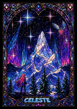 Celeste Stained Glass Mountain Landscape