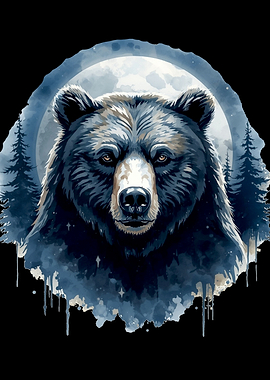 Mystical Bear Watercolor Art | Celestial Forest Bear Illustration