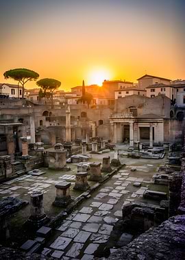 Ancient Roman Ruins at Sunset