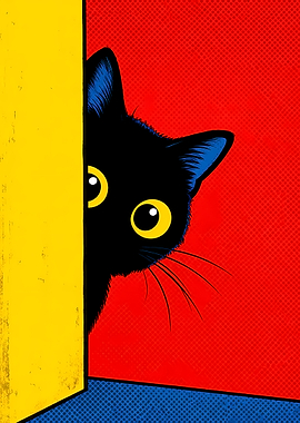 Black Cat Peeking Around Corner