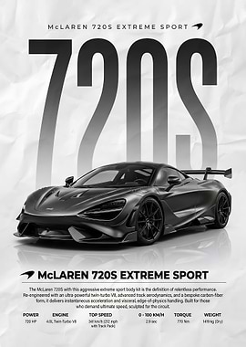 sleek McLaren 720S Extreme Sport Car poster