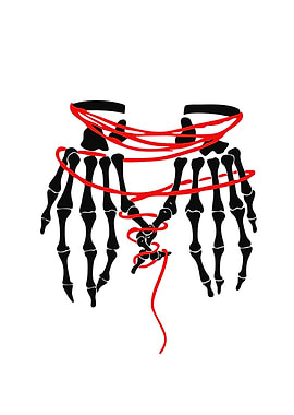 Skeleton Hands Tied with Red String