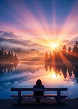 Serene Sunrise Over a Misty Lake
