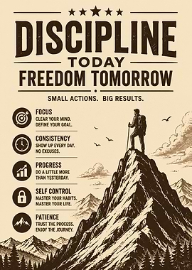 Discipline Today Freedom Tomorrow Motivational Poster
