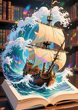 Ship Sailing Out of a Book