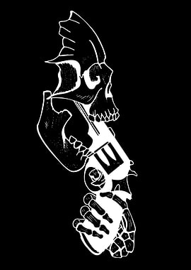 Skull holding a revolver