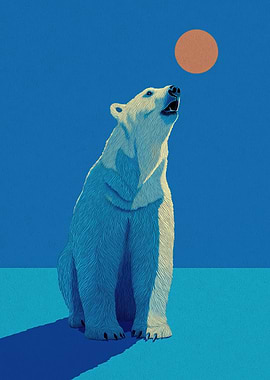 Polar Bear Howling at Orange Sun