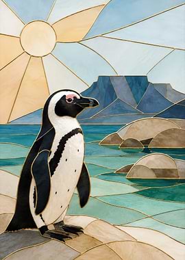 Stained Glass Penguin with Table Mountain