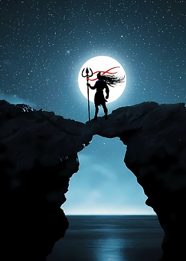 Shiva on a bridge under the moon