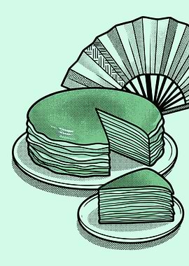 Matcha Mille Crepe Cake Pop Art Poster Japanese Dessert Kitchen Wall Art