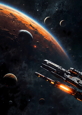 Spaceship approaching alien planet
