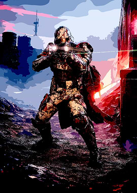 Sci-fi Soldier Aiming Rifle