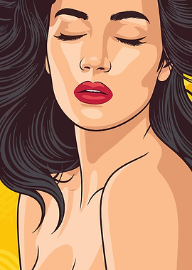 Woman with Red Lips and Dark Hair