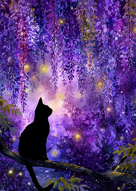 Black Cat in Wisteria