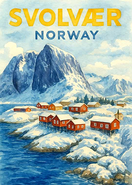 Svolvær Norway Vintage Travel Poster | Watercolor Lofoten Fjord Wall Art