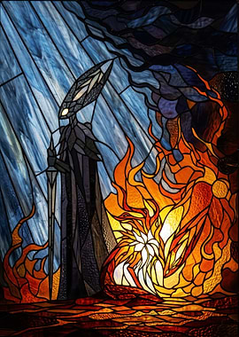 Stained Glass of The Knight and Fire