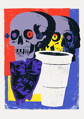 Skulls and Coffee Cup Pop Art