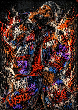 Rapper with Graffiti-Covered Outfit