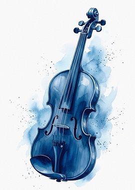 Blue Watercolor Violin