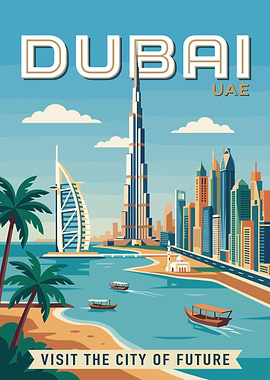 Dubai Cityscape Vintage Poster