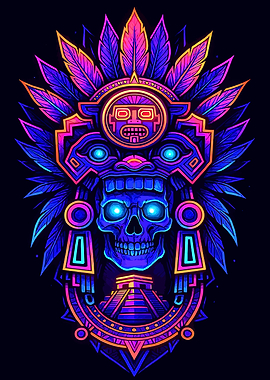 Aztec Skull Headdress with Pyramid