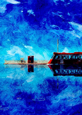 Abstract Blue Water and Ferry
