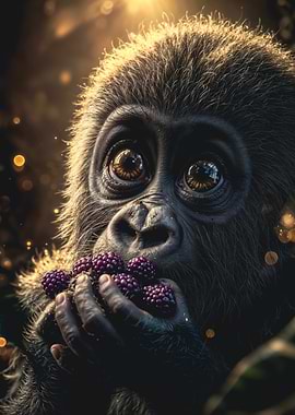 Cute Baby Gorilla Eating Blackberries