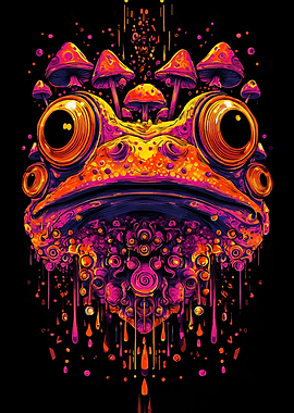 Psychedelic Frog with Mushrooms