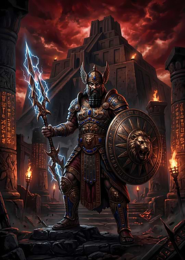 Warrior with Lightning Spear and Lion Shield