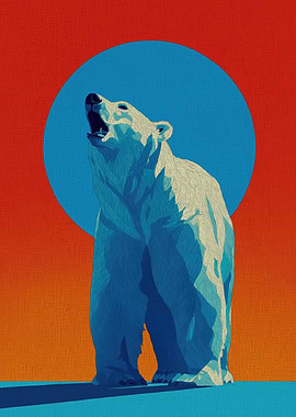 Polar Bear Roaring Against a Sunset