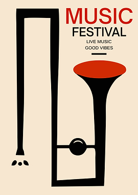 Minimalist Music Festival Poster – Abstract Trombone Jazz Retro Wall Art