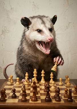 Opossum playing chess