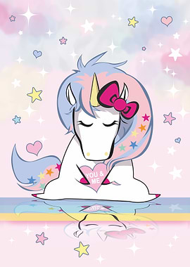 Cute Unicorn with 'You & Me' Heart