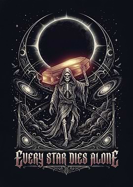 Grim Reaper carrying a coffin in space