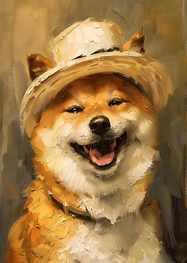 Happy Shiba Inu Dog Wearing a Hat