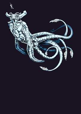 Giant Sea Monster and Diver