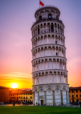 Leaning Tower of Pisa at Sunset