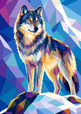 Geometric Wolf on Mountain