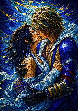 Couple Kissing in Stained Glass Style