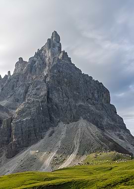 Majestic Mountain Peak Under Cloudy Sky - Cima Costazza