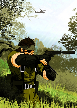 Snake aiming a gun in the jungle