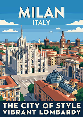 Milan Italy Cityscape Vintage Poster