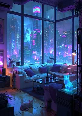 Cyberpunk Apartment with City View